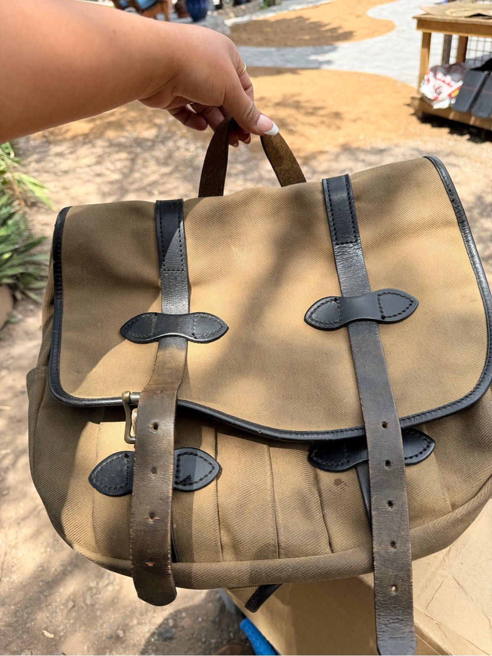 Men's Canvas Field Satchel in Khaki with Black Trim